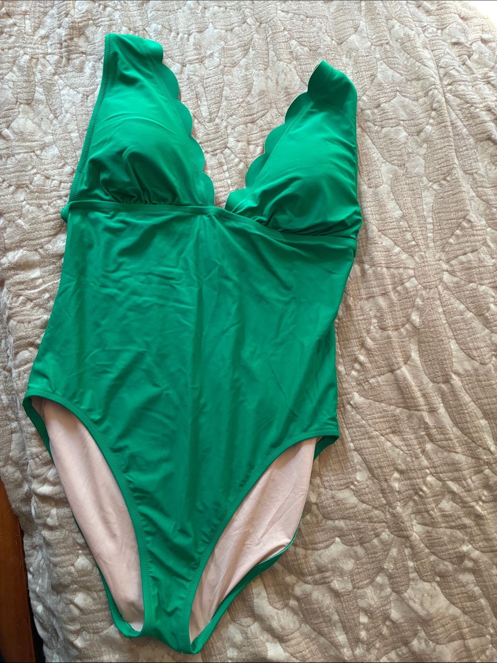 J. Crew Kelly Green Scalloped One-Piece Swimsuit